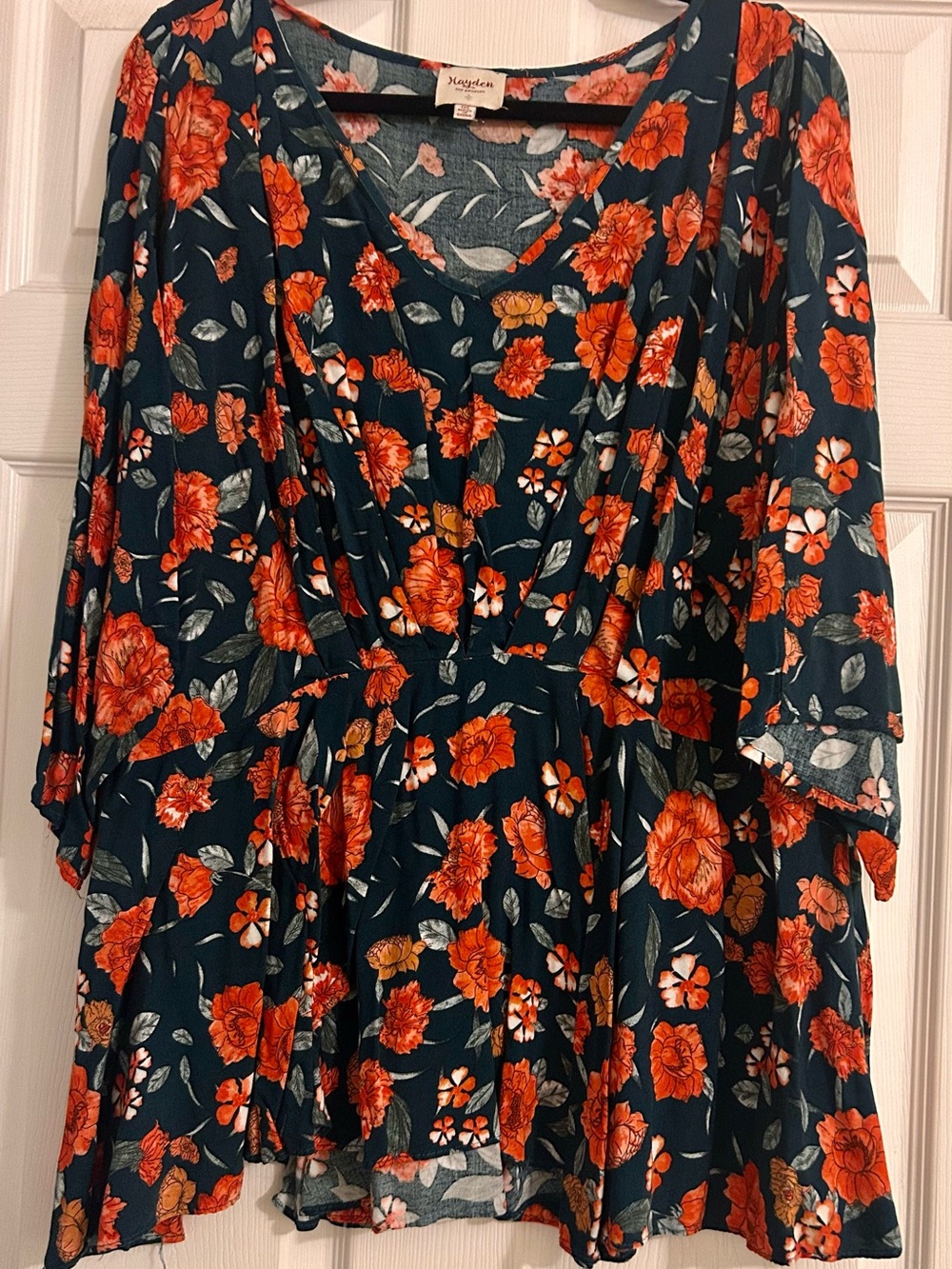 Hayden Green Blouse with Orange Floral Print